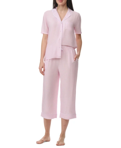 Splendid Women's 2-pc. Notched-collar Cropped Pajamas Set In Pink Feeder Stripe