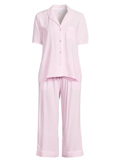 Splendid Women's 2-piece Button-front Shirt & Crop Pant Pajamas In Pink Stripe