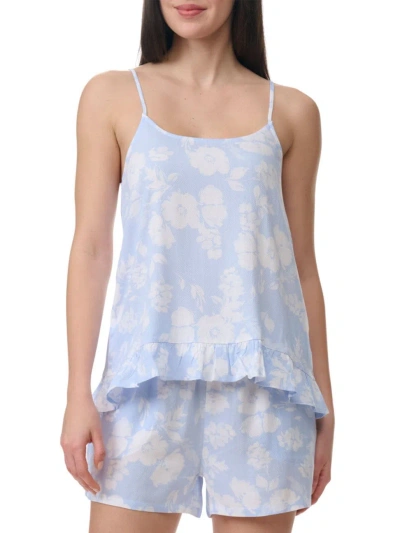 Splendid Women's Floral Ruffle-trim Cami & Shorts Pajama Set In Blue White Floral