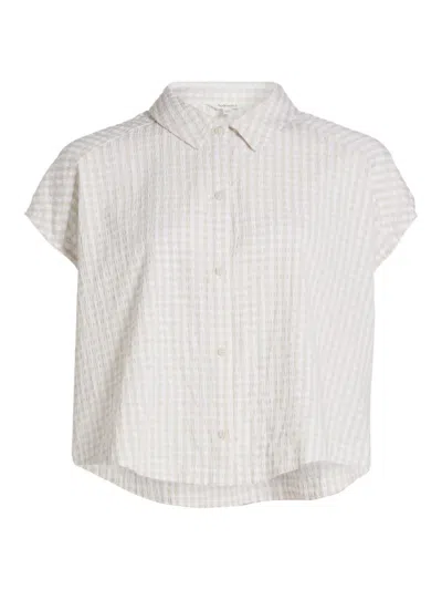 Splendid Gabrielle Cotton Blend Gingham Button-up Shirt In White Sand