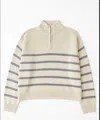 Splendid Women's Georgie Stripe Quarter Zip Sweater In Oak/eggplant In Neutral
