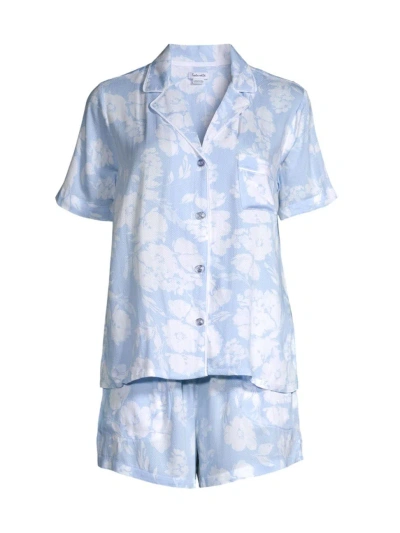 Splendid Women's Herringbone Petal Short 2-piece Pajama Set In Blue White Floral