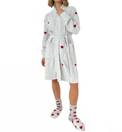 Splendid Women's Pomona Fuzzy Hearts Robe In Heather Gray