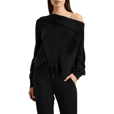 Splendid Womens Drapey Waffle Pullover Top In Black