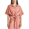 Splendid Dawson Elbow Sleeve Linen Blend Button-up Shirt In Pink