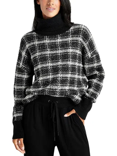 SPLENDID WOMENS PLAID METALLIC TURTLENECK SWEATER