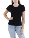 Splendid Womens Ribbed Ruffle Pullover Top In Black