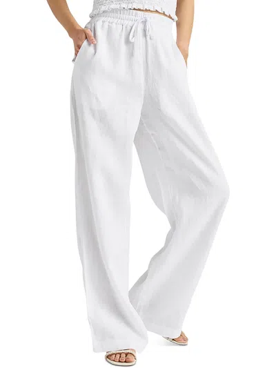 Splendid Womens Sheer Linen Wide Leg Pants In White