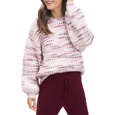 Splendid Womens Space Dye Balloon Sleeves Pullover Sweater In Pink