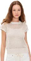Splendid X Cellajaneblog Open Stitch Short Sleeve Sweater In Pearl