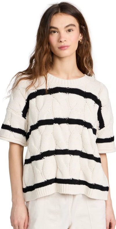 Splendid X Cella Jane Stripe Cable Sweater Ivory/black