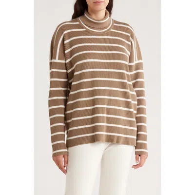 Splendid X Cella Jane Stripe Ribbed Turtleneck Sweater In Brown