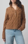 Splendid X @cellajaneblog Cable Half Placket Sweater In Brown