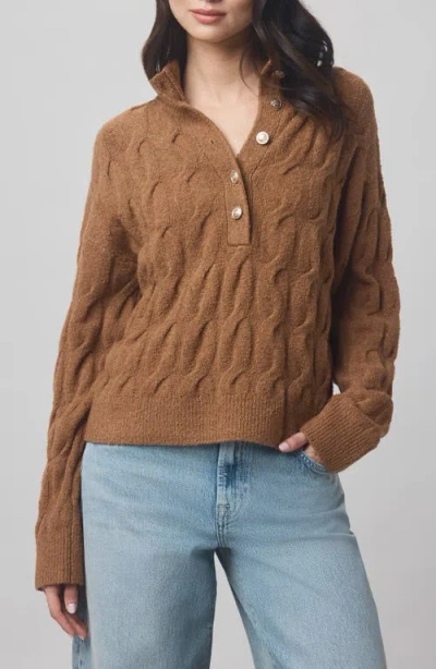 Splendid X @cellajaneblog Cable Half Placket Sweater In Brown