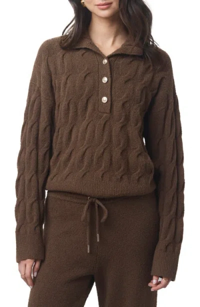 Splendid X @cellajaneblog Cable Half Placket Sweater In Brown