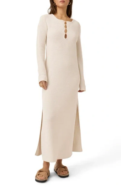 Splendid X Cellajaneblog Long Sleeve Cotton Blend Caftan In Pearl