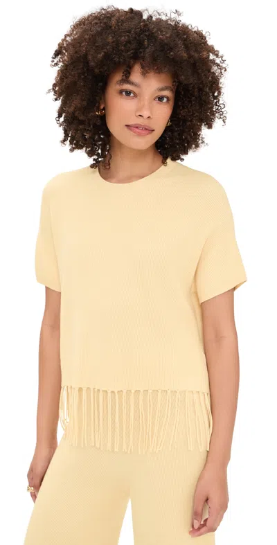 Splendid X @cellajaneblog Short Sleeve Fringe Sweater Daybreak In Yellow