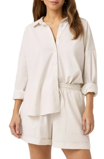 Splendid X @cellajaneblog Poplin Button-up Shirt In Pearl/white