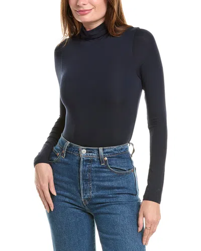 Splendid X Kate Young Mock Neck Silk-blend Bodysuit In Blue