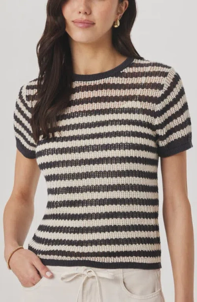 Splendid Yasmine Striped Short Sleeve Sweater In Black