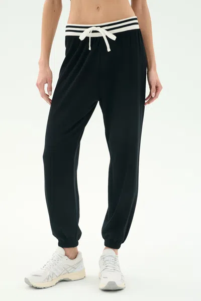 Splits59 Andie Oversized Fleece Sweatpant W/ Stripe In Black