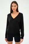 Splits59 Bennie Fleece V-neck Sweatshirt In Black