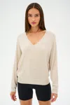 Splits59 Bennie Fleece V-neck Sweatshirt In Heathered Oatmeal In White