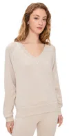 Splits59 Bennie Fleece V Neck Sweatshirt Heather Oatmeal/white In Heather Oatmeal/white