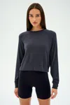 Splits59 Brooks Fleece Long Sleeve Top In Graphite Grey In Blue