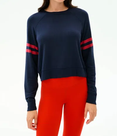 Splits59 Brooks Stripe Fleece Sweatshirt In Indigo/lotus Red In Blue