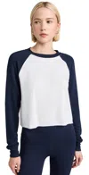 Splits59 Warm Up Cropped Fleece Sweatshirt In Indigo/white