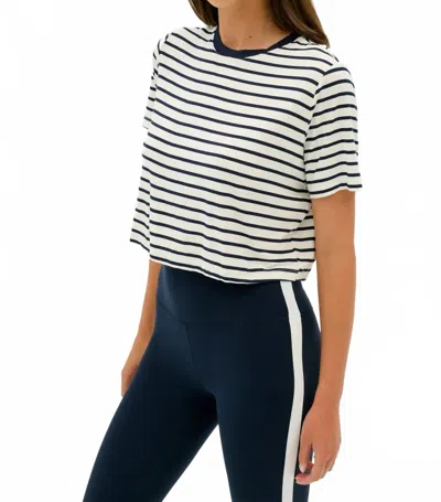 SPLITS59 DJUNA CROP RINGER TEE IN INDIGO AND WHITE