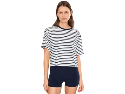 Splits59 Djuna Oversized Jersey Tee Women's Workout White/indigo Stripe: Lg In Blue