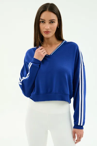 Splits59 Ellie Fleece V Neck Sweatshirt In Blue