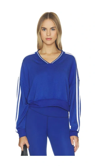 Splits59 Ellie Fleece V Neck Sweatshirt In Blue
