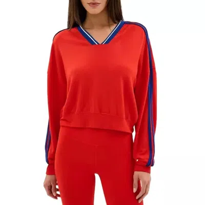 Splits59 Ellie Fleece V-neck Sweatshirt In Red/cobalt In Multi