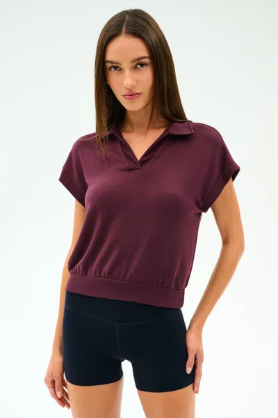 Splits59 Evie Fleece Sleeveless Polo In Burgundy