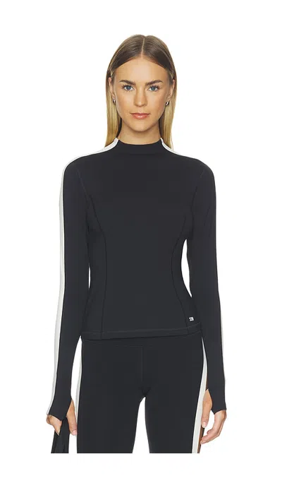 Splits59 Isabelle Airweight Lite Mock Neck Baselayer Top In Black & Creme