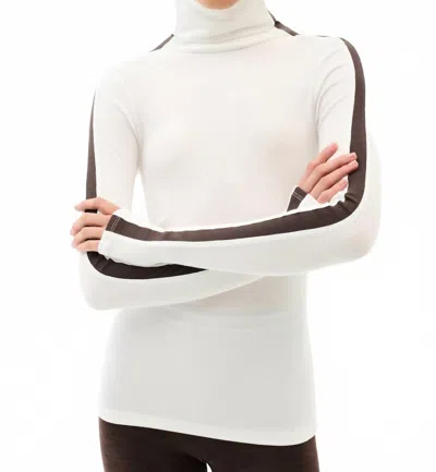 Splits59 Jackson Rib Full Length Turtleneck Top In White/dark Chocolate