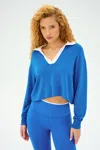 Splits59 Joan Fleece Polo Sweatshirt In Blue