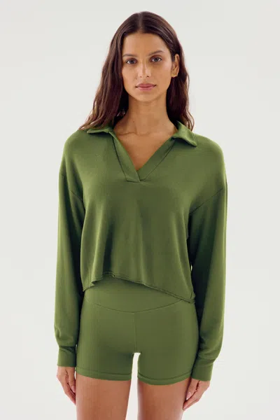 Splits59 Joan Fleece Polo Sweatshirt In Green