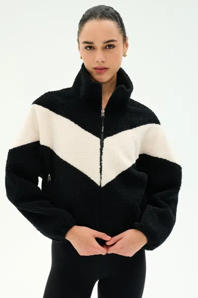 Splits59 Lottie Chevron Sherpa Full Zip Jacket In Black/creme