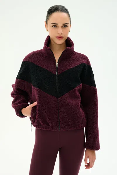 Splits59 Lottie Chevron Sherpa Full Zip Jacket In Dark Cherry/black