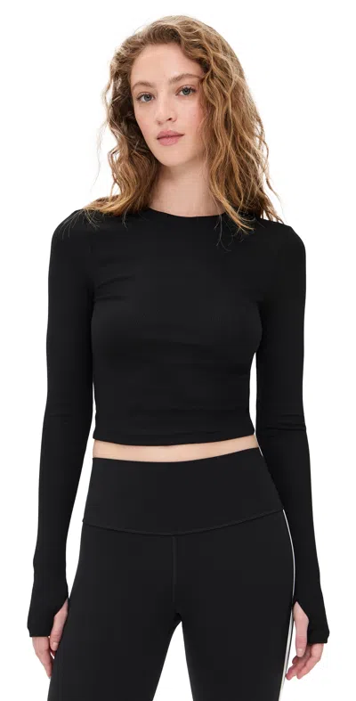Splits59 Louise Rib Long Sleeve Crop Top In Black
