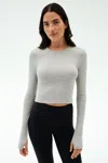 Splits59 Louise Rib Long Sleeve Crop In Gray