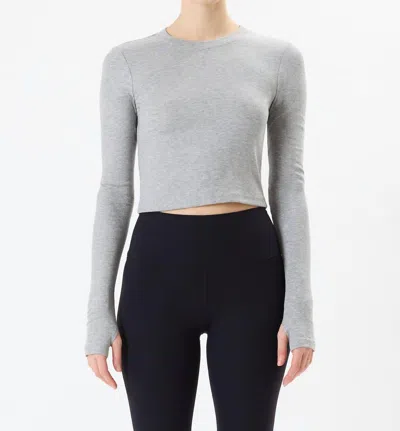Splits59 Louise Rib Long Sleeve Crop Top In Heather Grey In Gray