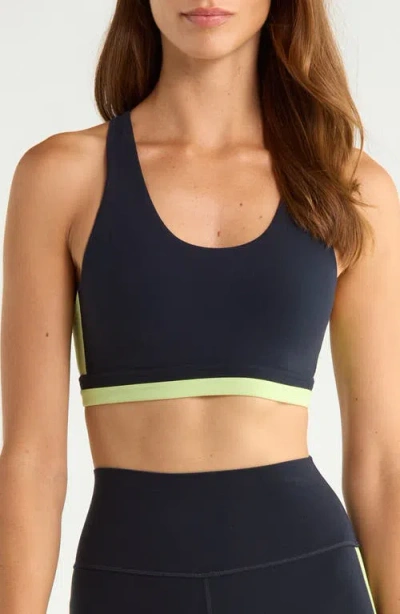 Splits59 Maci Airweight™ Colorblocked Sports Bra In Indigo/limeade