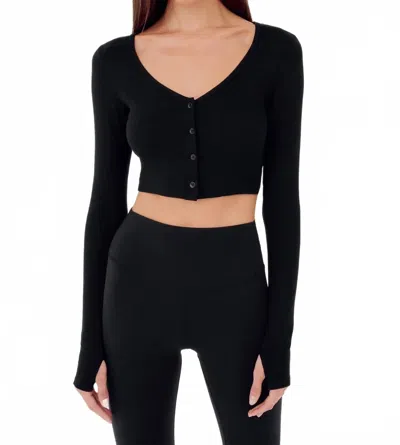 Splits59 Rene Rib Crop Cardigan In Black In Animal Print