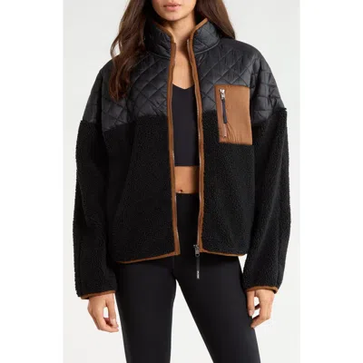 Splits59 Skylar High Pile Fleece Jacket In Black/toffee