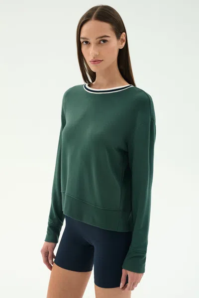 Splits59 Sonja Fleece Sweatshirt W/ Stripe In Green